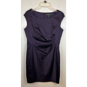 LAUREN RALPH LAUREN Purple Ruched Side Sheath Dress 14 Cap Sleeve Cocktail Party